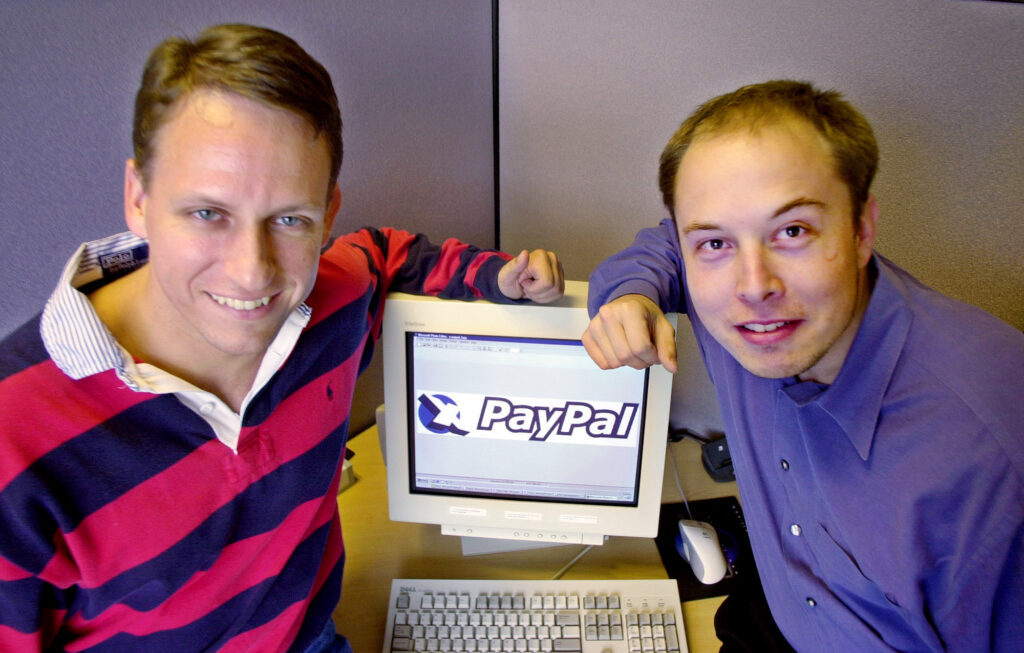 Elon Musk and PayPal Chief Executive Officer Peter Thiel before hair transplant