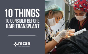 Mcan Health Doctor is transplanting hair on a patient. Caption: 10 things to consider before hair transplant